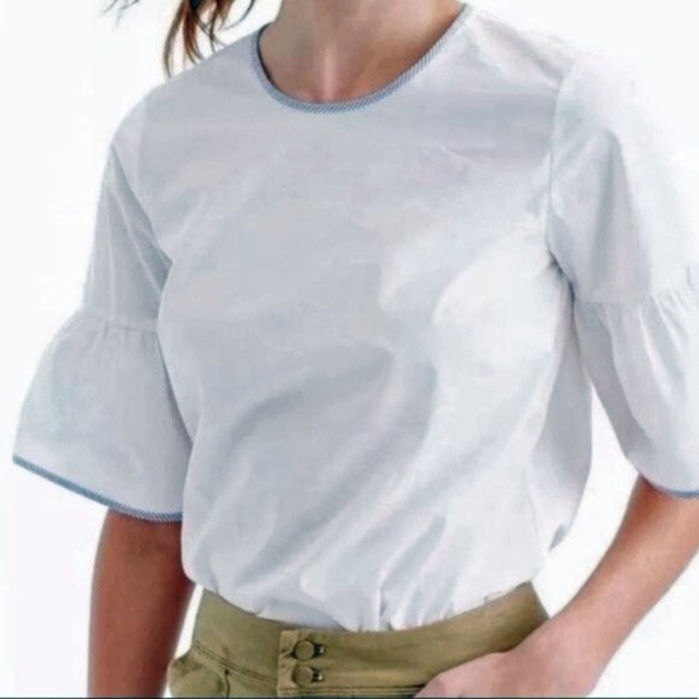 NWT‎ J Crew Stripe Tipped Bell Sleeve Cotton Button Back Blouse Top 4 S G2826